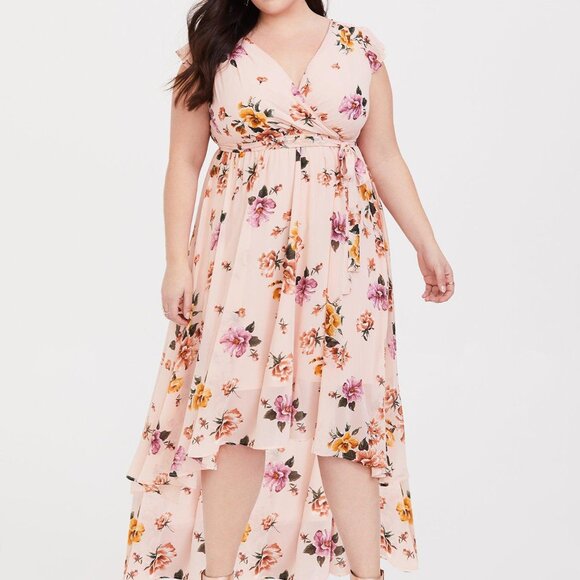 NWT Torrid Size 4X - Blush Pink Floral Chiffon Hi-Lo Dress - Picture 2 of 8